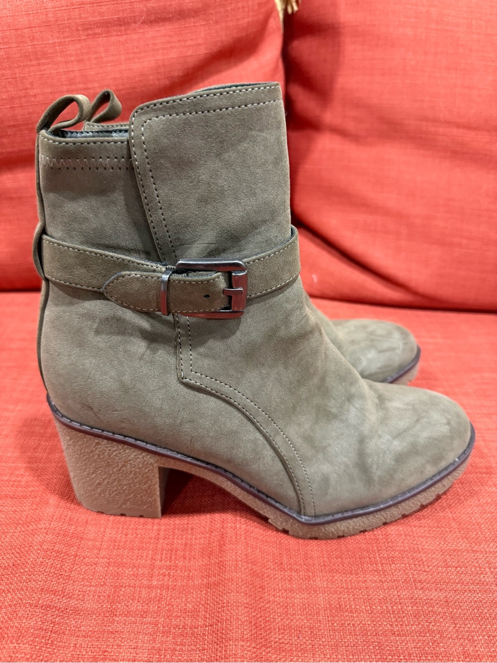 MIA Taupe Suede Ankle Boots with Buckle Detail